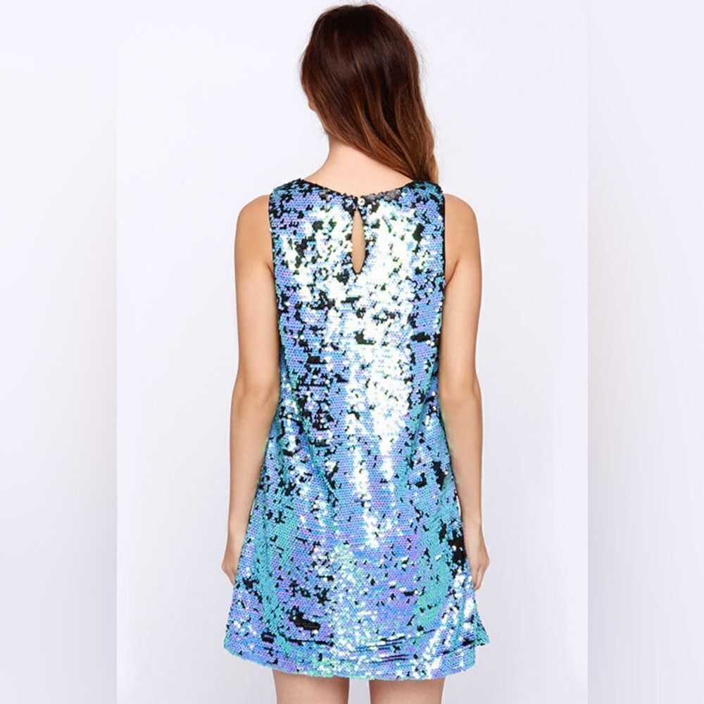 Honey Punch Black/ Blue, Aqua Sequins Change of Color Mini Dress Size M - Picture 7 of 12